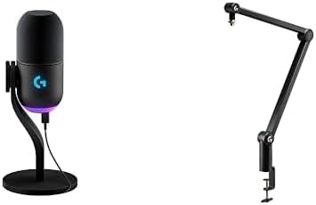 Logitech G Yeti GX Dynamic RGB Gaming Microphone with LIGHTSYNC, USB + Compass G Premium Tube-Style Microphone Broadcast Boom Arm