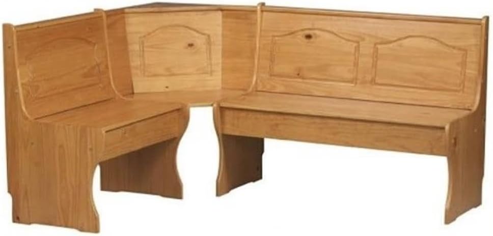 Pemberly Row Corner Kitchen Dining Nook Bench, Natural Honey Pine Finish, Space-Saving Adjustable Design, 67 in W x 51.5 in D x 33.5 in H, Traditional Style Cozy Seating for Small Kitchen Spaces