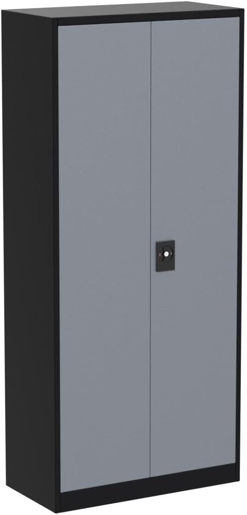 Metal Storage Cabinet with 2 Doors and 4 Adjustable Shelves, 71' Steel Garage Storage Cabinet, Locking Tool Cabinets for Office, Home,School,Kitchen,Garage Tool Utility Cabinet Black Grey