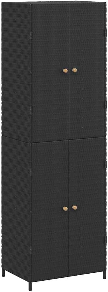 YAFF Tall Outdoor Storage Cabinet – Modern Black Woven Poly Rattan Durable Double Door Design for Garden Patio Garage Organization Weatherproof Easy Maintenance