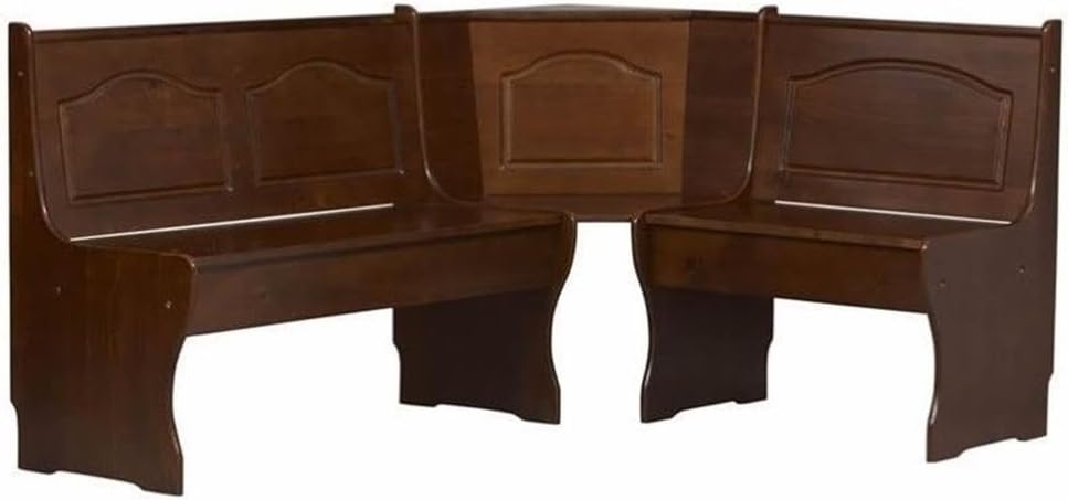 Pemberly Row Kitchen Dining Nooker Corner Unit, Walnut Finish, Pine and MDF Construction, Under Seat Storage, Seats 5, Easy Assembly, Cozy Traditional Bench for Kitchen Corner Dining and Conversation