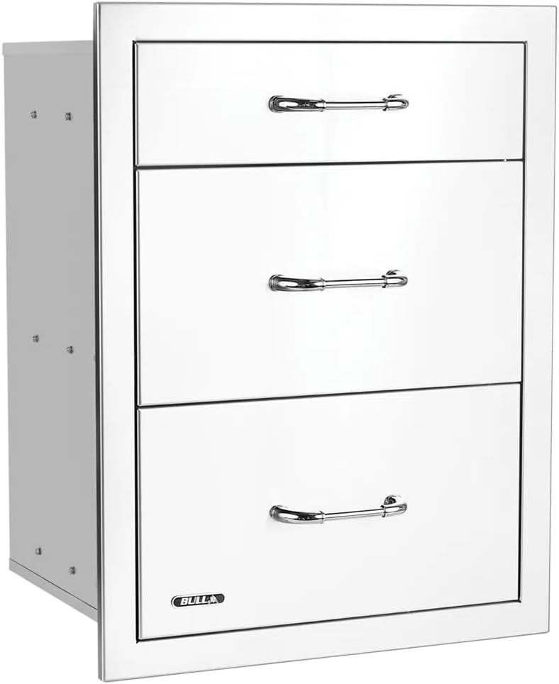 Bull Outdoor Products Premium Components for Outdoor Kitchen BBQ Island Drawer, Triple, 2+1 Stainless Steel with Reveal