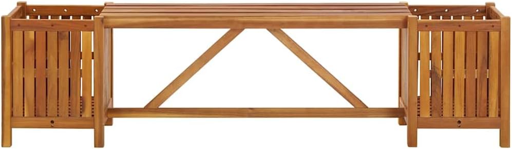 Solid Acacia Wood Patio Bench with Planters 59.1' Outdoor Furniture Garden Bench with 2 Storage Boxes for Porch Deck Backyard