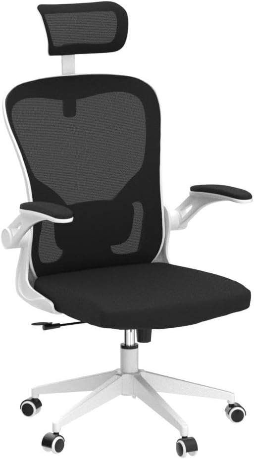 Monhey Ergonomic Office Chair, 90°-125° Tilt Back Home Desk Chair with 360° Swivel & Mute Wheels, High Back Mesh Computer Chair for Adults with Lumbar Support, 330 LBS Capacity (03White+Black)