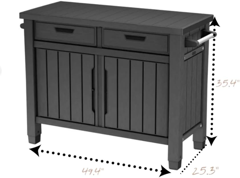 Outdoor Storage Cabinet with Drawers, Entertainment Buffet Table, Graphite Gray, 49.4' W x 35.4' H x 25.3' D