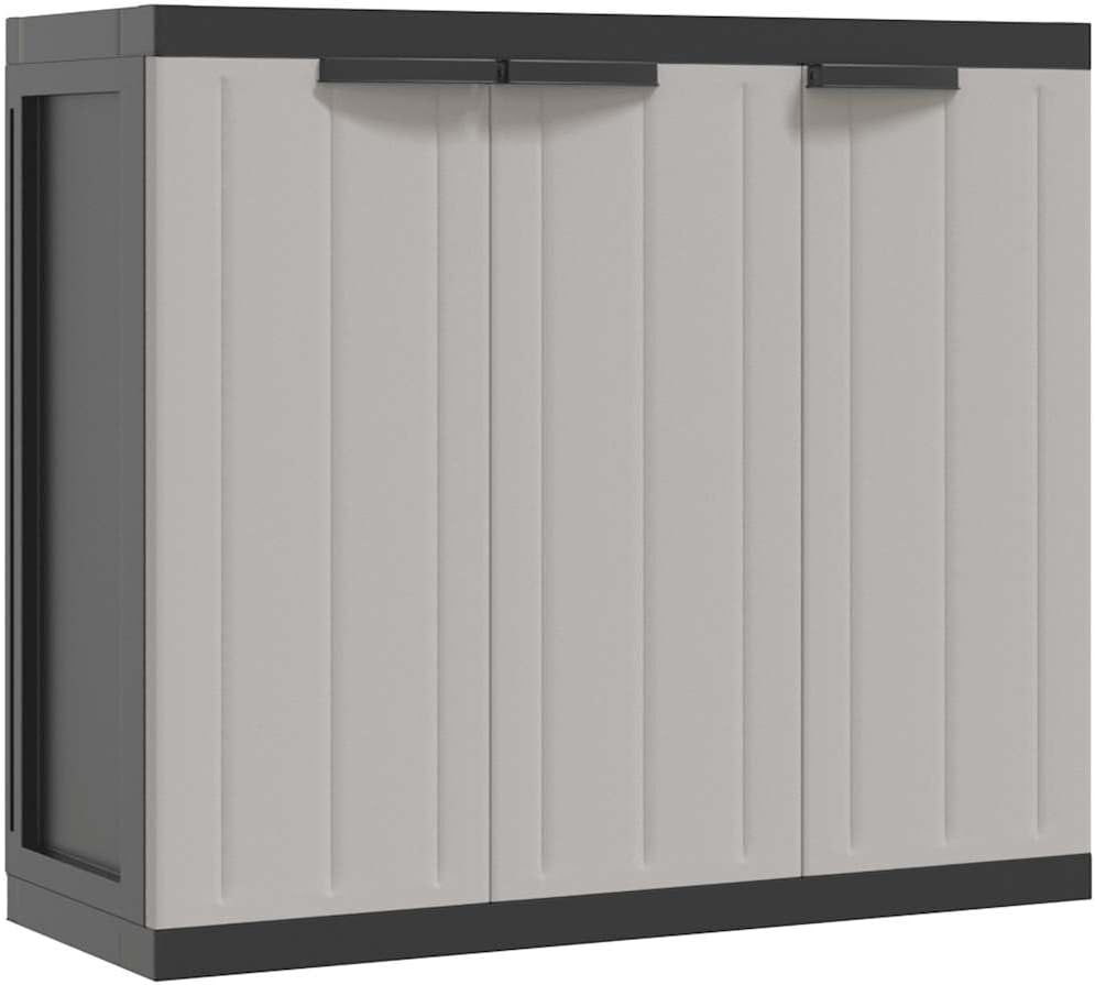 vidaXL Outdoor Storage Cabinet - Weather-Resistant Polypropylene/PP, Adjustable Shelves, Lockable, Compact Design for Garden/Balcony/Patio, Grey & Black, 38.2' x 14.6' x 33.5'