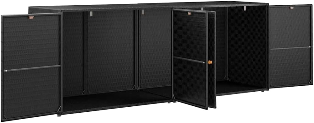 vidaXL Weather- Garden Storage Cabinet - Large Black Poly Rattan Chest with Solid Acacia Wood Handles and Steel Frame - Easy-Assembly Outdoor Furniture