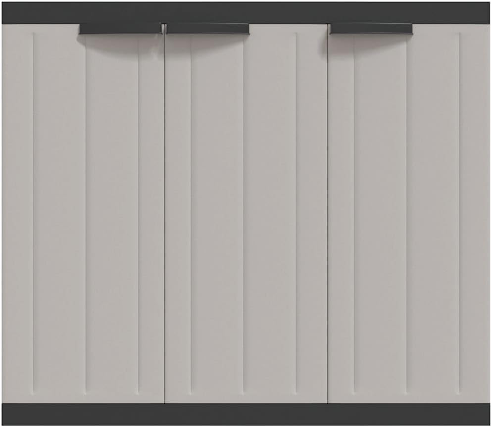 Outdoor Storage Cabinet with Lockable Door. Weatherproof Garden Shed Organizer for Patio Balcony. 38.2x14.6x33.5 Inches PP Utility Cupboard with Adjustable Shelves