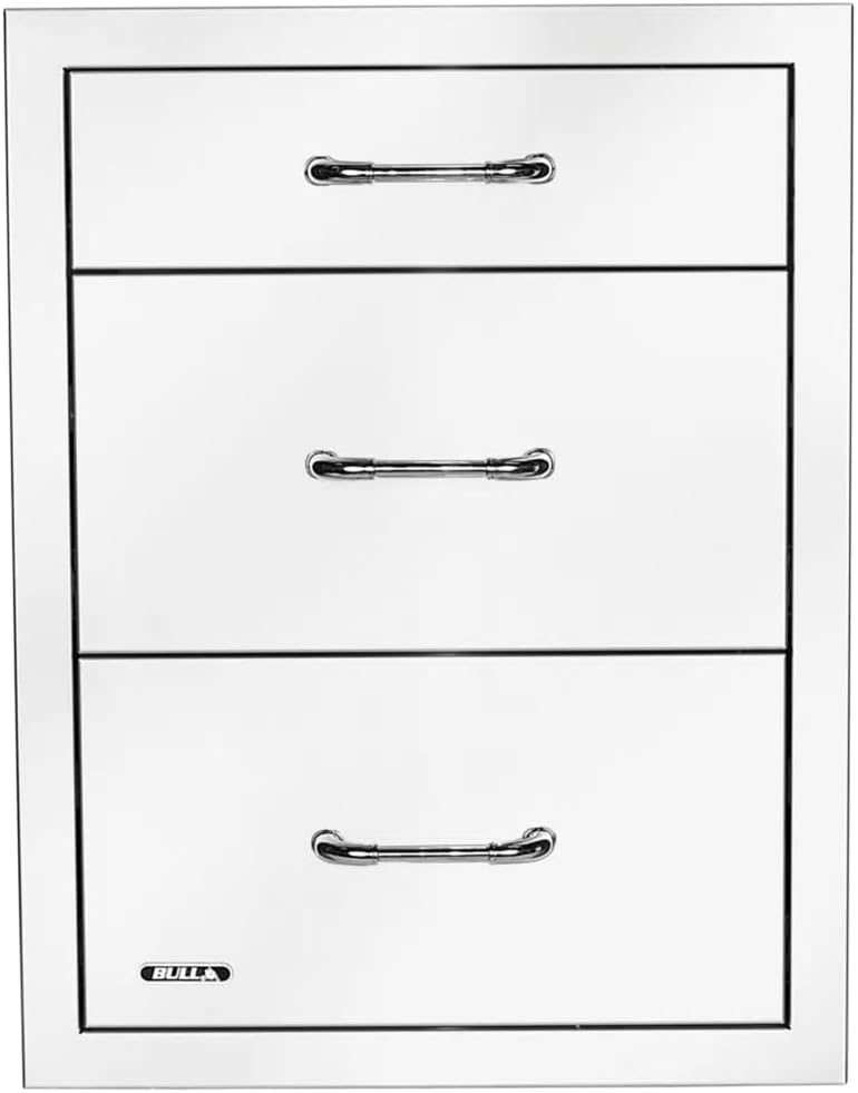 Bull Outdoor Products Premium Components for Outdoor Kitchen BBQ Island Drawer, Triple, 2+1 Stainless Steel with Reveal