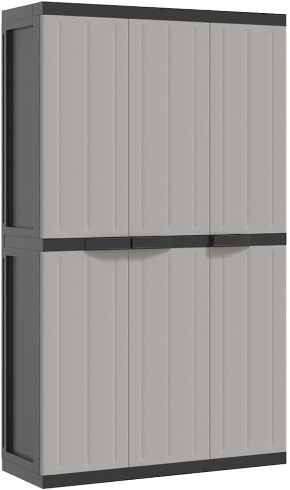 vidaXL Outdoor Storage Cabinet - Weather-Resistant Polypropylene/PP, Adjustable Shelves, Lockable, Compact Design for Garden/Balcony/Patio, Grey & Black, 38.2' x 14.6' x 65'