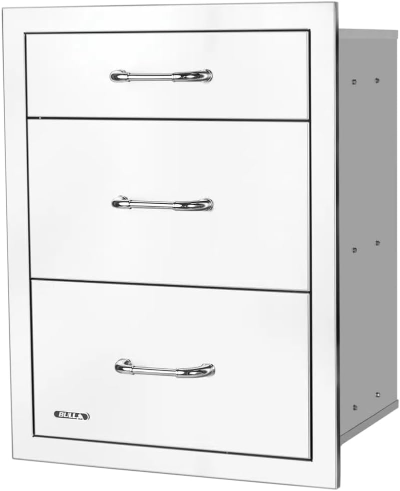 Bull Outdoor Products Premium Components for Outdoor Kitchen BBQ Island Drawer, Triple, 2+1 Stainless Steel with Reveal