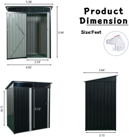 Chery Industrial 5 x 3FT Outdoor Storage Shed, Affordable Metal Tool Shed with Lockable Sliding Door and Vents,Waterproof Galvanized Steel Sheds & Outdoor Storage for Backyard, Garden, Patio