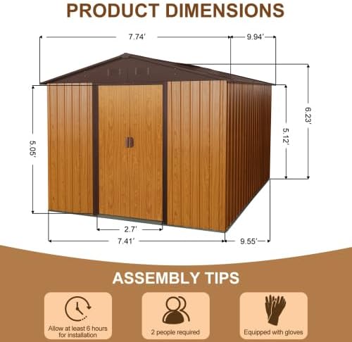 Chery Industrial 8FT x 10FT Outdoor Storage, Affordable Metal Tool Shed with Lockable Sliding Shed Door and Vents,Waterproof Galvanized Steel Sheds & Outdoor Storage for Backyard, Garden(Coffee)