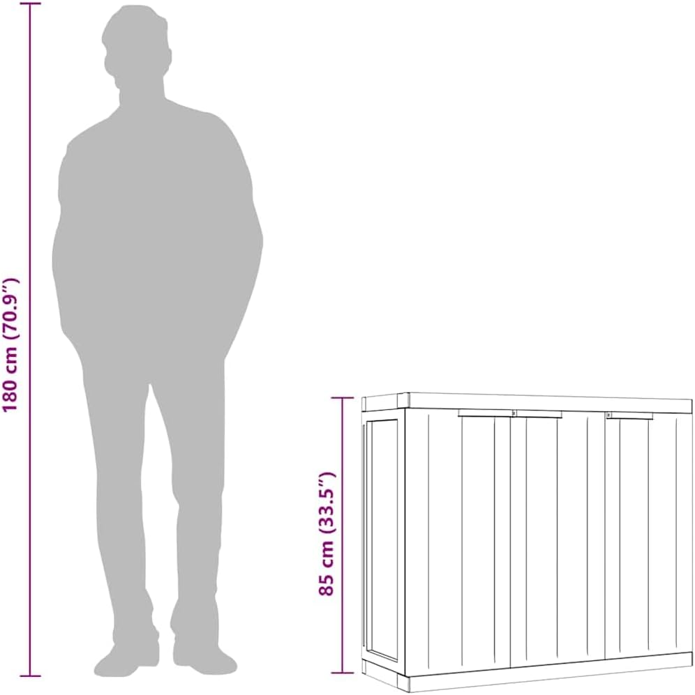 vidaXL Outdoor Storage Cabinet - Weather-Resistant Polypropylene/PP, Adjustable Shelves, Lockable, Compact Design for Garden/Balcony/Patio, Grey & Black, 38.2' x 14.6' x 33.5'