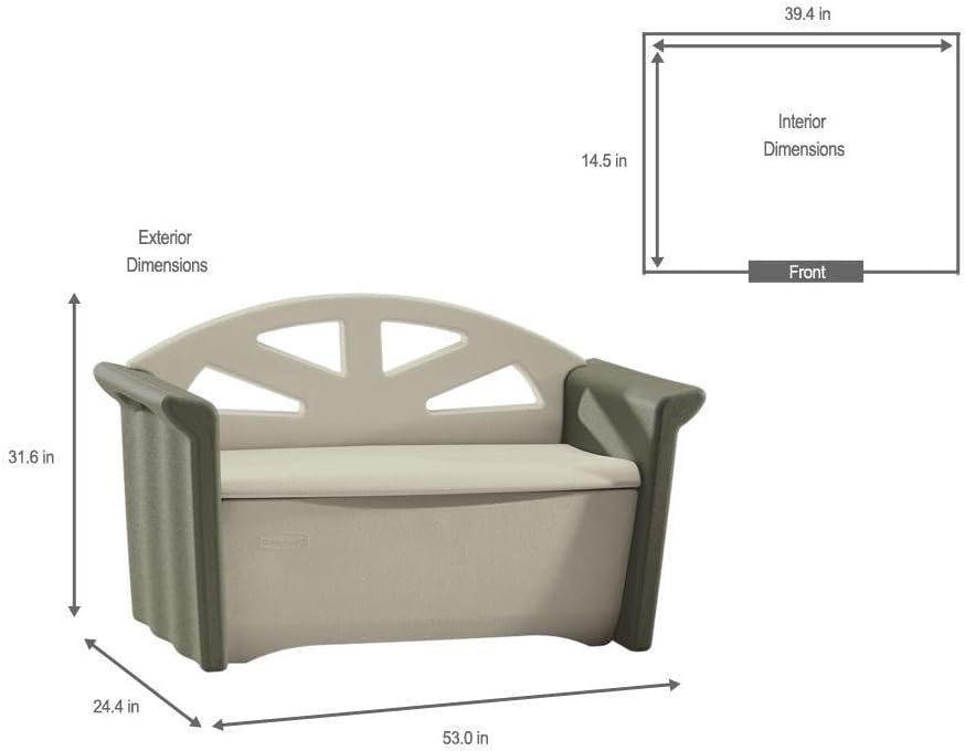 Rubbermaid Resin Outdoor Storage Bench (32 Gal), Weather Resistant, Brown/Grey, Deck Organization for Home/Backyard/Pool Chemicals/Toys/Garden Tools/Porch/Patio Cushions