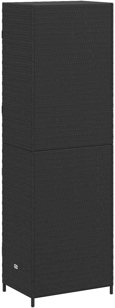 YAFF Tall Outdoor Storage Cabinet – Modern Black Woven Poly Rattan Durable Double Door Design for Garden Patio Garage Organization Weatherproof Easy Maintenance