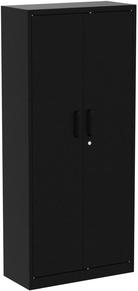 Yizosh Metal Garage Storage Cabinet with 2 Doors and 5 Adjustable Shelves - 71' Steel Lockable File Cabinet,Locking Tool Cabinets for Office,Home,Garage,Gym,School (Black)