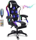 Ergonomic Gaming Chair with RGB LED Lights, Massaging Features, Footrest & Speakers - Reclining Computer Chair for Ultimate Comfort in Office & Gaming, Black