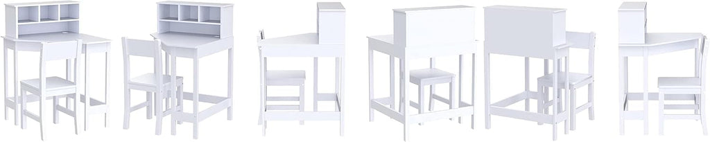 HYGRAD BUILT TO SURVIVE Wooden Study Desk Chair Set for Kids, Writing Desk with Storage Cabinet – Computer and Gaming Workstation Table with Drawers for Bedroom, Study Room, Homeschool (White/Square)
