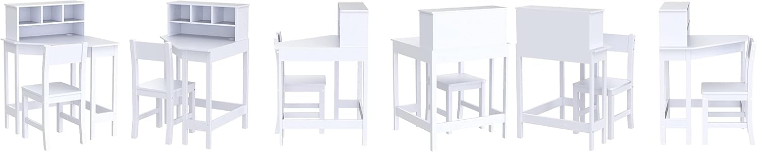 HYGRAD BUILT TO SURVIVE Wooden Study Desk Chair Set for Kids, Writing Desk with Storage Cabinet – Computer and Gaming Workstation Table with Drawers for Bedroom, Study Room, Homeschool (White/Square)