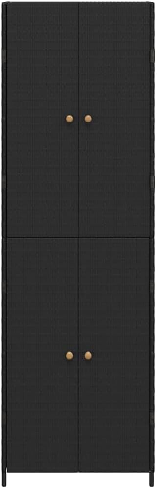 YAFF Tall Outdoor Storage Cabinet – Modern Black Woven Poly Rattan Durable Double Door Design for Garden Patio Garage Organization Weatherproof Easy Maintenance