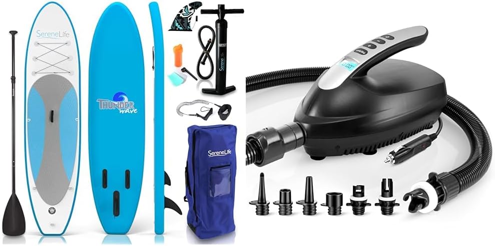 SereneLife Inflatable Stand Up Paddle Board (6 Inches Thick) with Premium SUP Accessories & Carry Bag | Wide Stance, Bottom Fin for Paddling, Surf Control, Non-Slip Deck | Youth & Adult Standing Boat