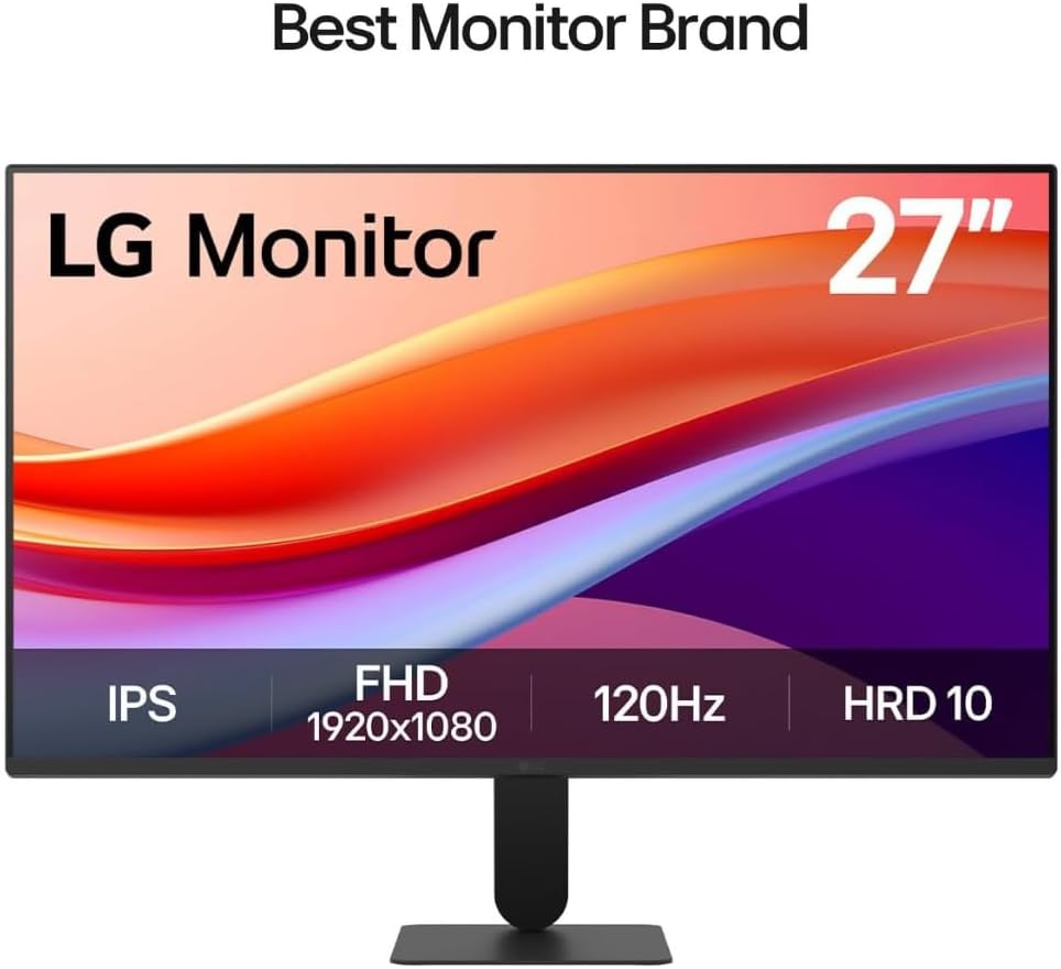 LG 27 Inch IPS FHD (1920 x 1080) 120Hz HDR10 Flicker Safe Monitor with Slim Stand + 12 Month CPS Protection Plan,1080p, 1ms MBR, AMD FreeSync, Eye Comfort, Tilt Adjustable & Reader Mode (27, Inches)