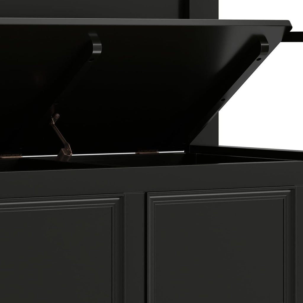 SIMPLIHOME Amherst Entryway Storage Bench - 36 inch Wide Solid Wood Hallway Bench in Black, Transitional Bench for Entry or Mudroom with Lift-Up Lid, Storage Compartments and X-Back Detail