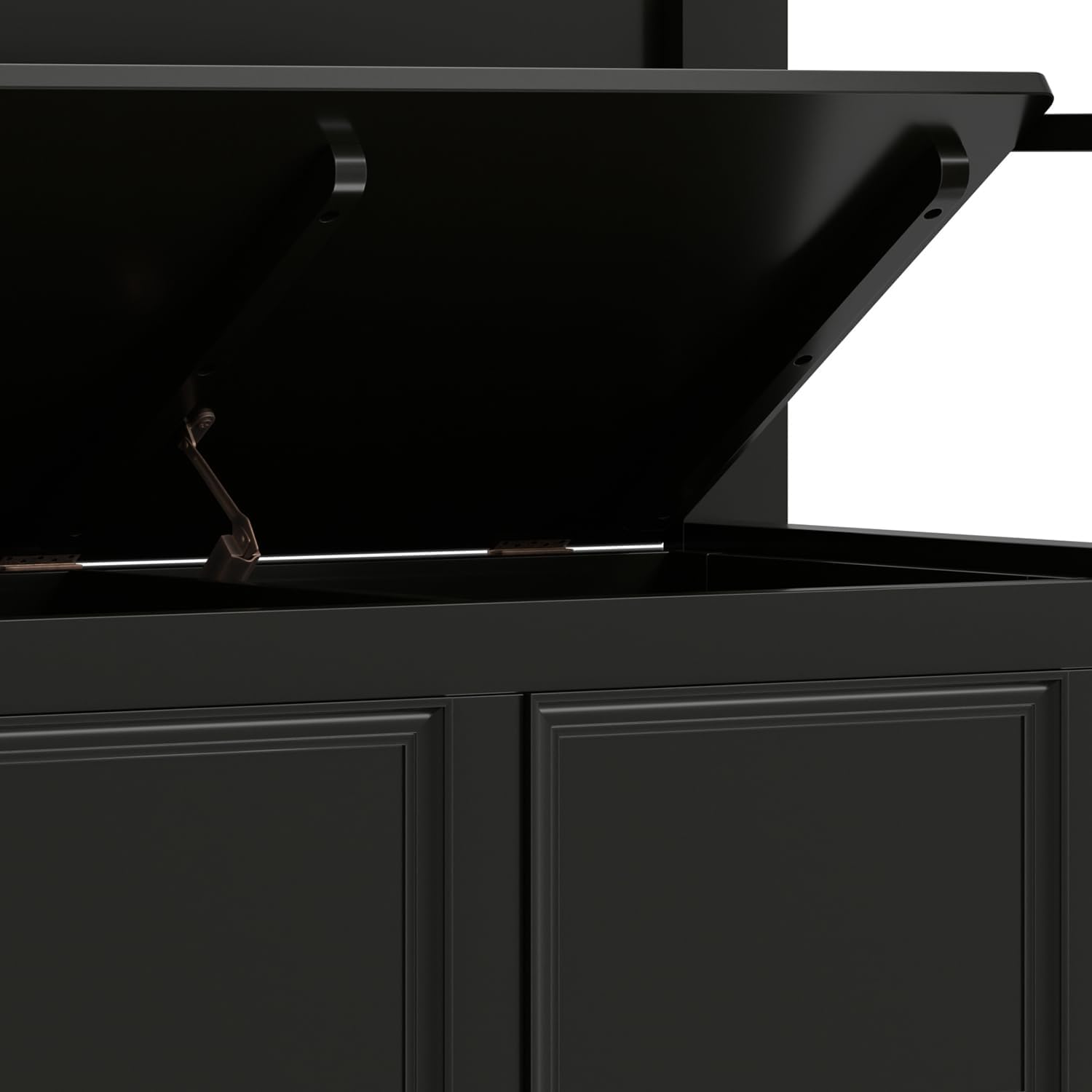 SIMPLIHOME Amherst Entryway Storage Bench - 36 inch Wide Solid Wood Hallway Bench in Black, Transitional Bench for Entry or Mudroom with Lift-Up Lid, Storage Compartments and X-Back Detail
