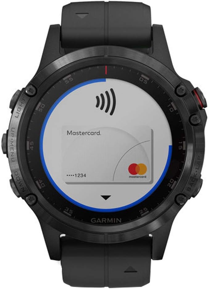 Garmin fenix 5 Plus, Premium Multisport GPS Smartwatch, Features Color Topo Maps, Heart Rate Monitoring, Music and Contactless Payment, Black with Black Band