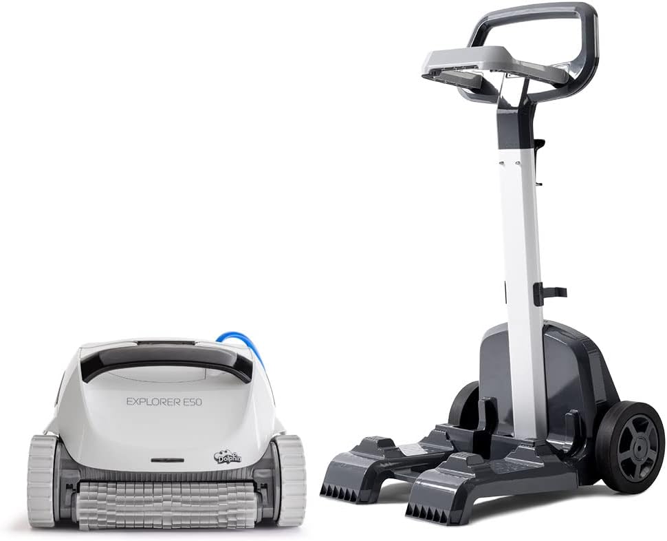 Dolphin Explorer E50 Wi-Fi Automatic Robotic Pool Vacuum Cleaner Includes Caddy for Easy Transport and Store, Ideal for Inground Pool Up to 50 Feet in Length