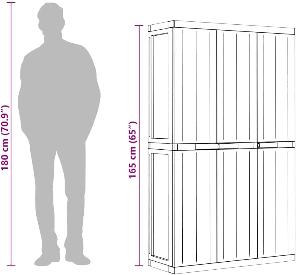 vidaXL Outdoor Storage Cabinet - Weather-Resistant Polypropylene/PP, Adjustable Shelves, Lockable, Compact Design for Garden/Balcony/Patio, Grey & Black, 38.2' x 14.6' x 65'