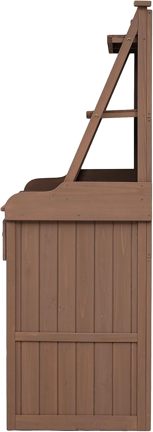 65inch Outdoor Potting Bench Table, Fir Wood Large Gardening Workstation with Storage Shelf, Drawer and Cabinet for Storage for Backyard, Mudroom (Brown/Fir Wood2)