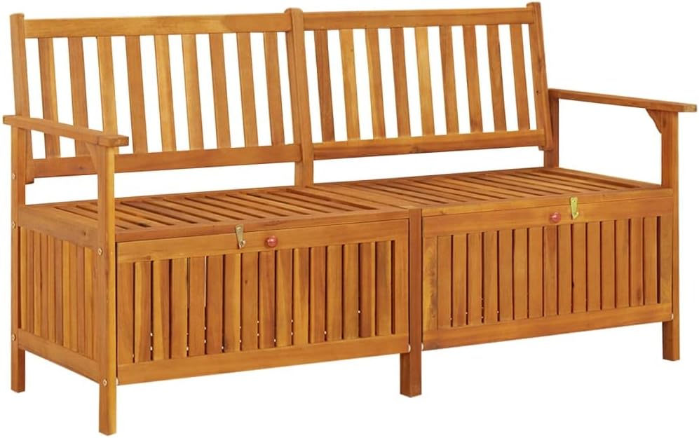 vidaXL Indoor and Outdoor Storage Bench – Solid Acacia Wood, Stable Seating, Ample Storage, Ideal for Patio, Weather, Comes with Cushion