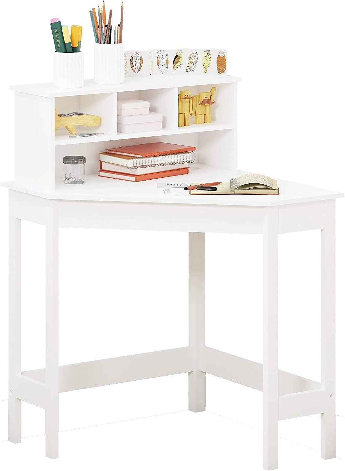 HYGRAD BUILT TO SURVIVE Wooden Study Desk Chair Set for Kids, Writing Desk with Storage Cabinet – Computer and Gaming Workstation Table with Drawers for Bedroom, Study Room, Homeschool (White/Square)