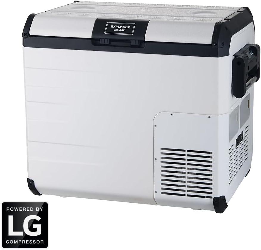 Explorer Bear Urban Series 48QT/45L 12V/24V Portable Battery Powered Electric Cooler Fridge Freezer Powered by LG Compressor (Battery Not Included)