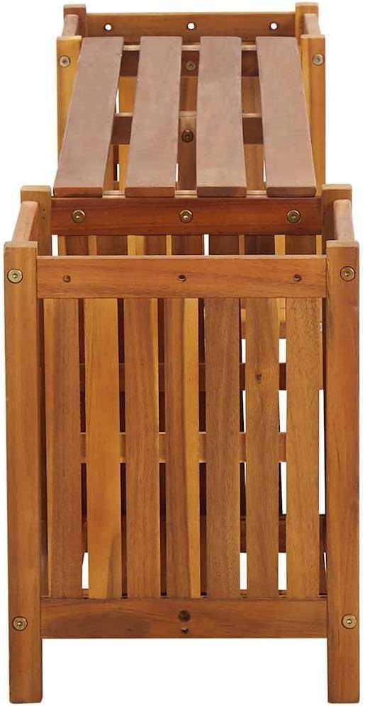 Solid Acacia Wood Patio Bench with Planters 59.1' Outdoor Furniture Garden Bench with 2 Storage Boxes for Porch Deck Backyard