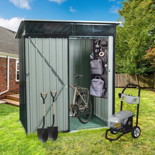 Chery Industrial 5 x 3FT Outdoor Storage Shed, Affordable Metal Tool Shed with Lockable Sliding Door and Vents,Waterproof Galvanized Steel Sheds & Outdoor Storage for Backyard, Garden, Patio