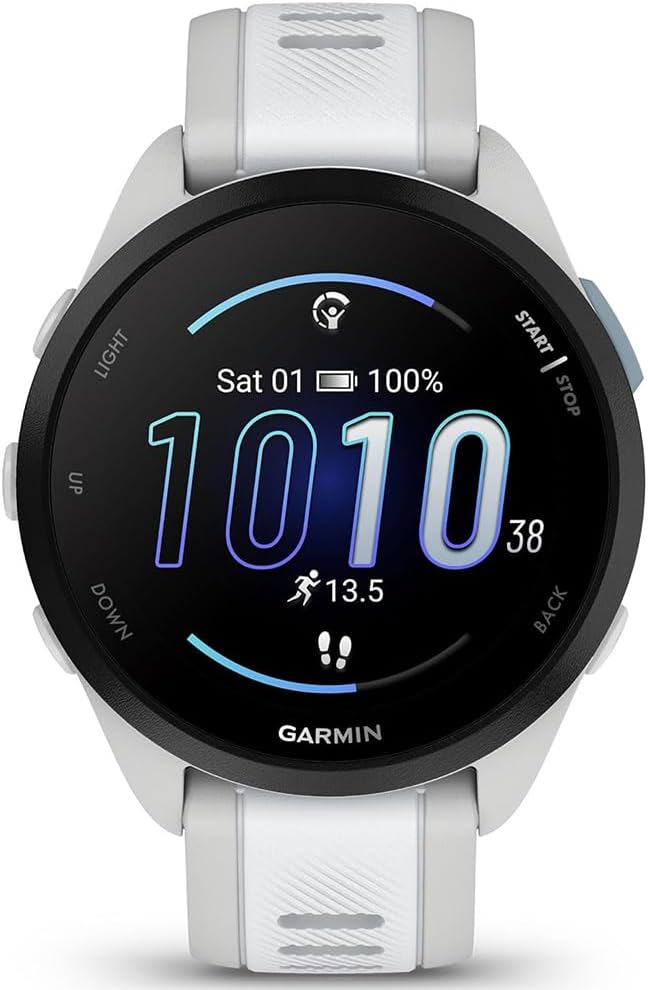 Garmin 010-02863-31 Forerunner 165 Music Smart Sport Watch Mist Gray + Whitestone Bundle with Deco Essentials Charging Dock, Silicone Dust Cover 3 Pack and Screen Protector for 1.2 inch 2 Pack