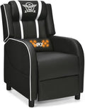 GYMAX Gaming Recliner, Massage Gaming Chair with Adjustable Backrest Footrest, Remote Control & Side Pocket, Ergonomic Game Lounge Chair, Racing Style Single Theater Seat Game Sofa for Adults (White)