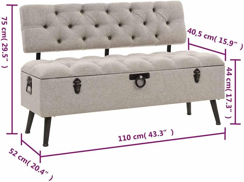 vidaXL Storage Bench Cream Engineered Wood 43.3 inches Storage Bench