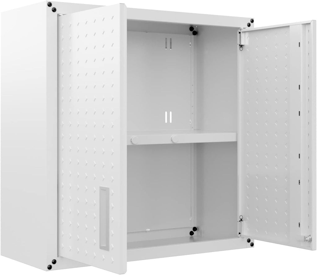 Manhattan Comfort Fortress 30' Floating Textured Metal Garage Cabinet with Adjustable Shelves, Set of 1, White