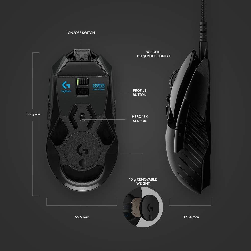 Logitech G G935 Over Ear Wireless Headset, Black & Logitech G903 16K Sensor 11-Button Wireless Mouse, Black