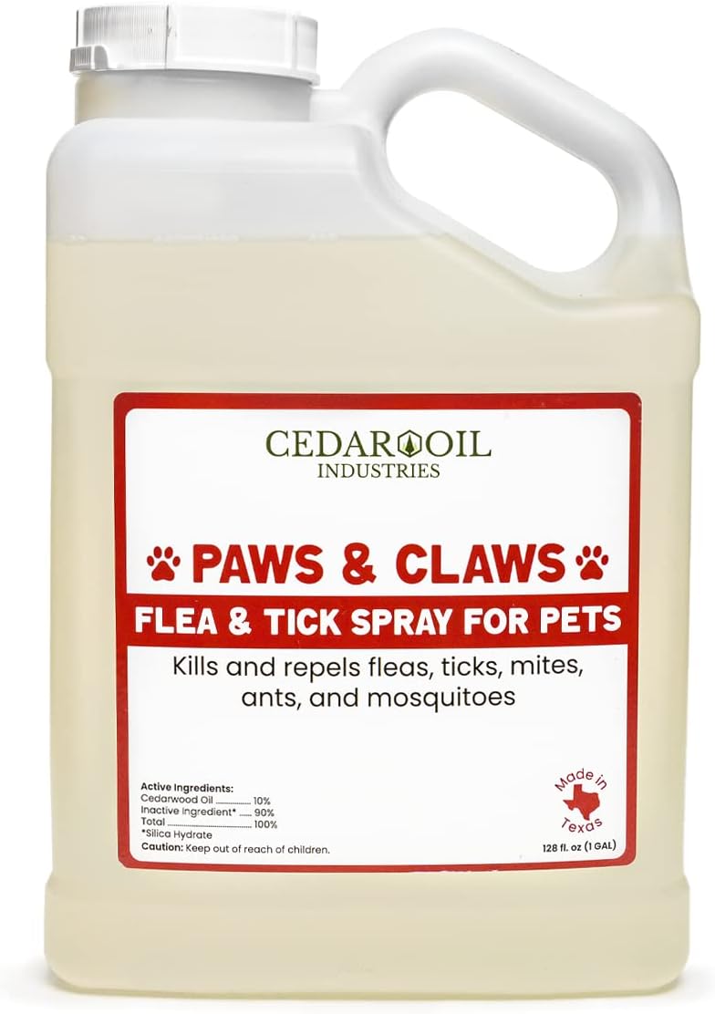 Paws and Claws Pet Spray - Natural Flea and Tick Repellent with Cedar Oil - Effective and Safe Pest Control for Dogs and Cats, Helps Repels Fleas, Ticks, and Mites, Pet Friendly (1 Gallon)