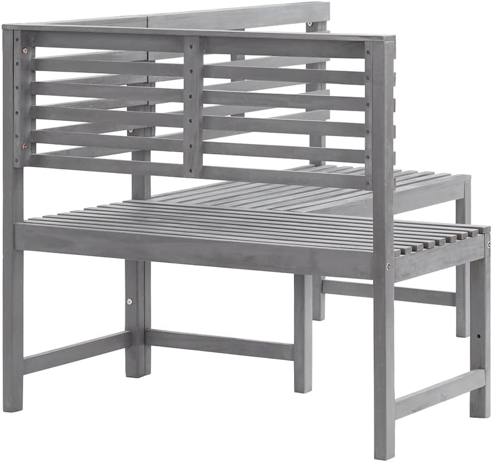 vidaXL Patio Corner Bench, Outdoor Wooden Bench for Garden Park Potting Picnic, Solid Acacia Wood, Easy Assembly, 39.4' x 55.1' x 35.8' Grey