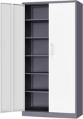 Fesbos Metal Cabinet Steel Storage Cabinet - 71' Tall Steel File Cabinets with Lockable Doors and 5 Adjustable Shelves Gray&White Storage Cabinets for Home, School, Office, Garage