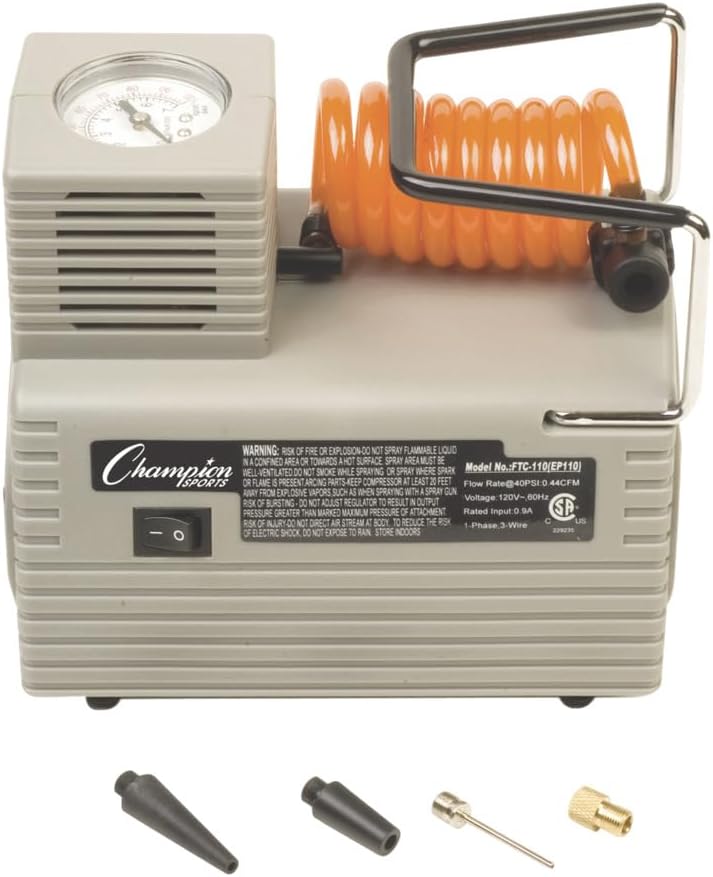 Champion Sports Electric Ball Inflator – Quiet High-PSI Air Compressor & Ball Pump for Sports Balls, 110–120V AC
