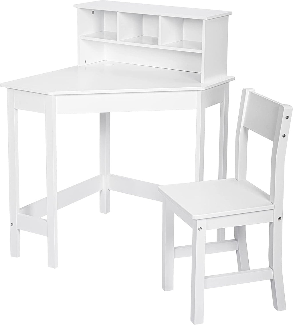 HYGRAD BUILT TO SURVIVE Wooden Study Desk Chair Set for Kids, Writing Desk with Storage Cabinet – Computer and Gaming Workstation Table with Drawers for Bedroom, Study Room, Homeschool (White/Square)