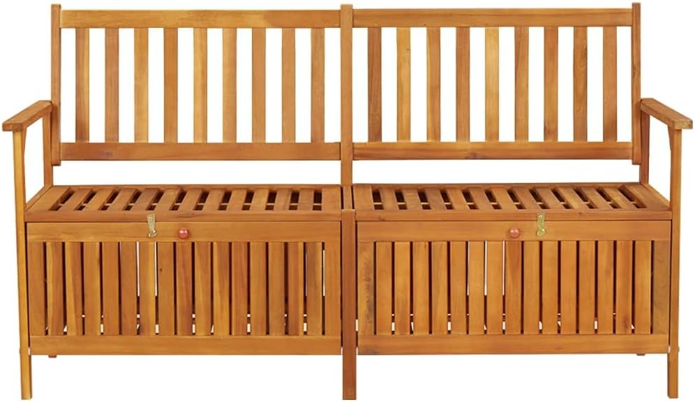 vidaXL Indoor and Outdoor Storage Bench – Solid Acacia Wood, Stable Seating, Ample Storage, Ideal for Patio, Weather, Comes with Cushion