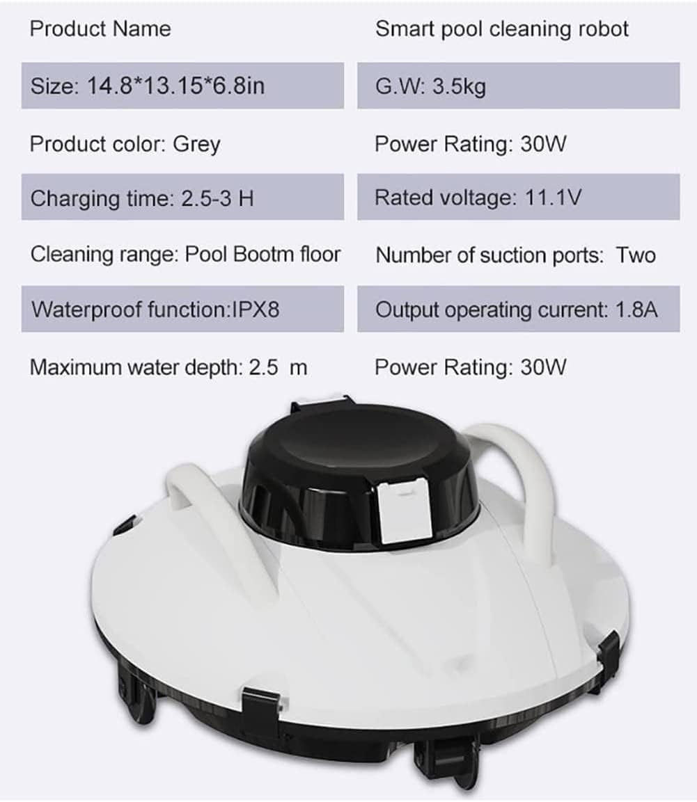 Small Inground & Above Ground Swimming Pools Cleaning Robot, Automatic Cleaning Machine Sweep Vacuum, Suction Rechargeable Battery for Floor/Walls & Waterline